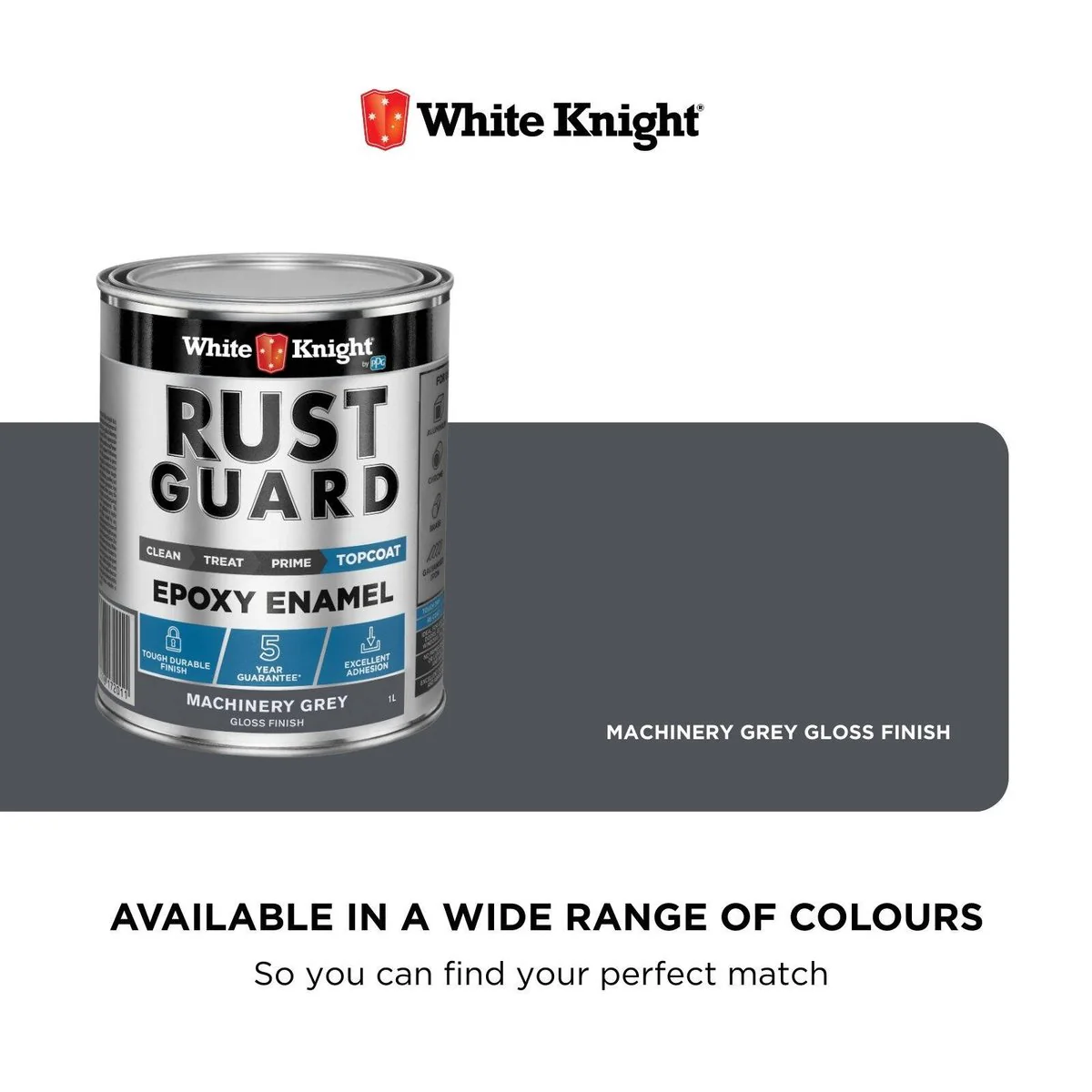 White Knight Rust Guard 1L Machinery Grey Gloss Epoxy Enamel Paint - UV-Resistant - Durable Protection - Image 4