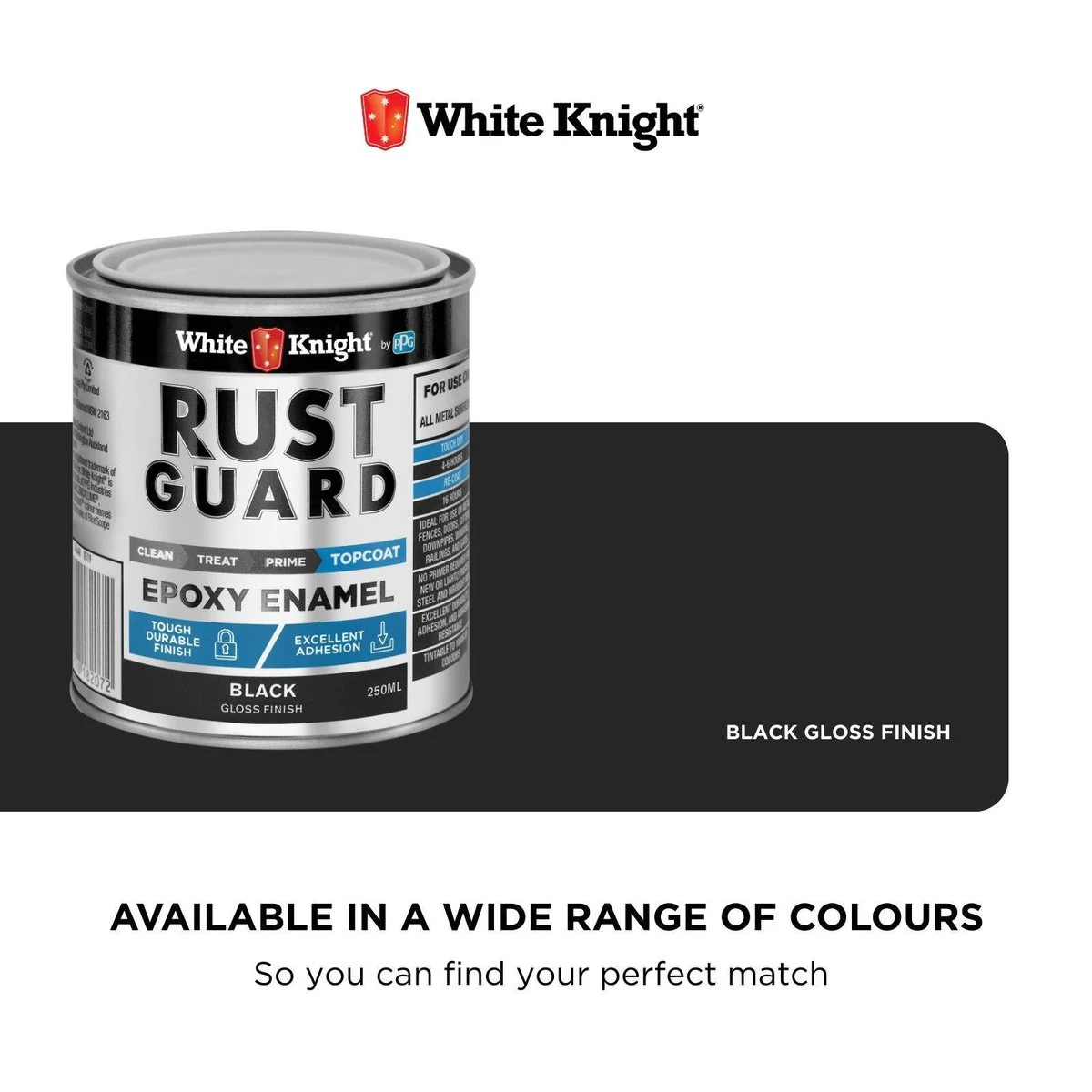 White Knight Rust Guard 250ml Black Gloss Epoxy Enamel Paint - UV-Resistant, Durable Coating - Image 4