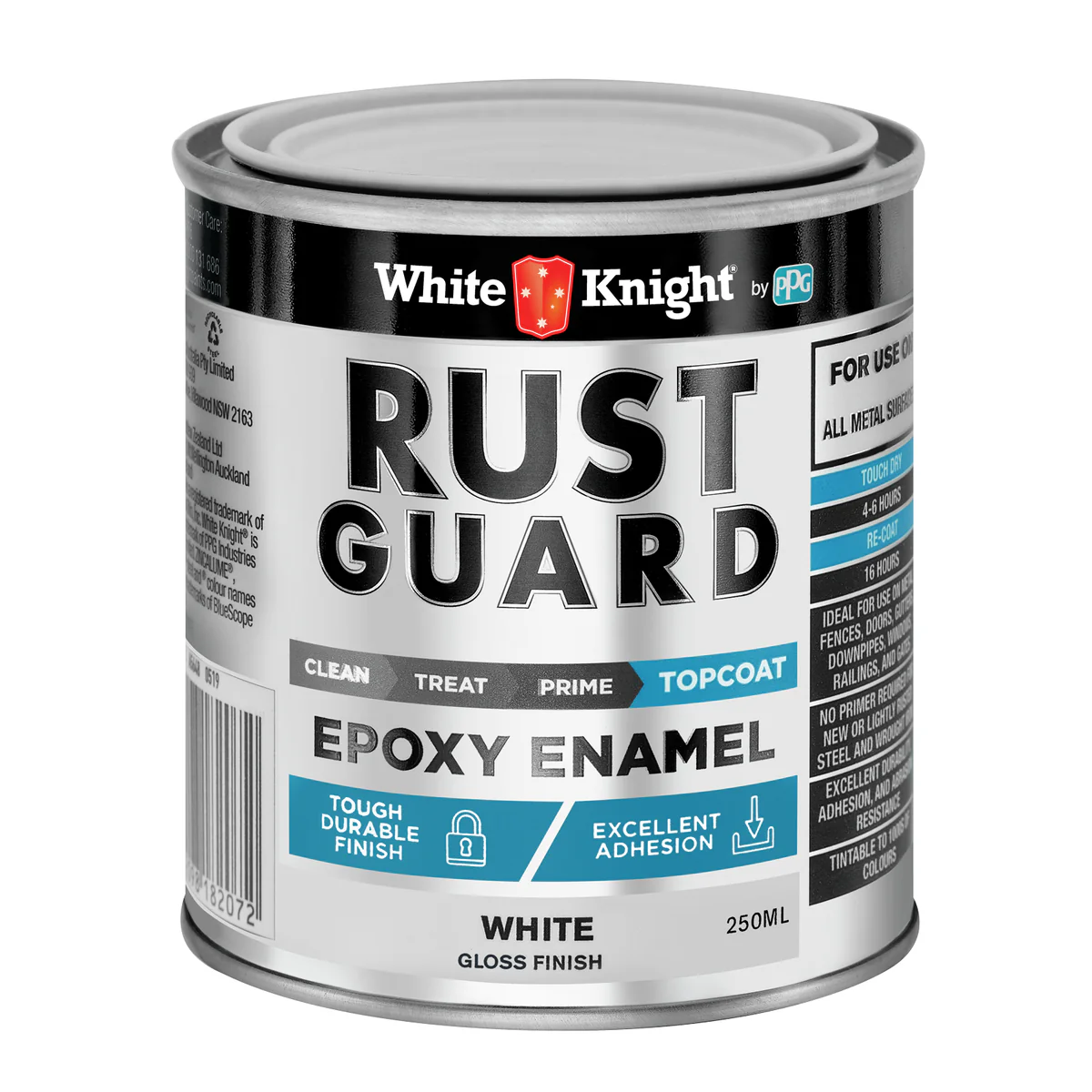 White Knight Rust Guard 250ml Epoxy Enamel Paint - White Gloss - UV-Resistant