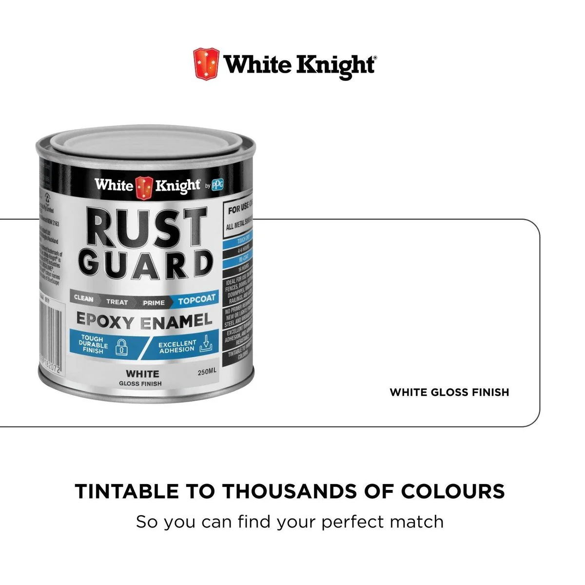 White Knight Rust Guard 250ml Epoxy Enamel Paint - White Gloss - UV-Resistant - Image 4