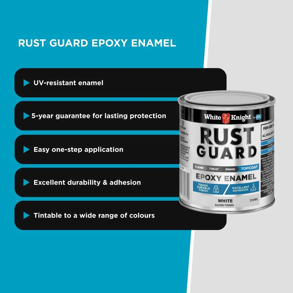 White Knight Rust Guard 250ml Epoxy Enamel Paint - White Gloss - UV-Resistant - Image 5