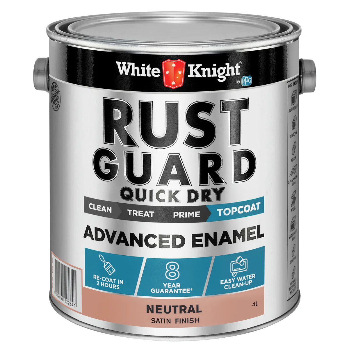 White Knight Rust Guard 4L Advanced Enamel Paint - Neutral Satin - Quick Dry