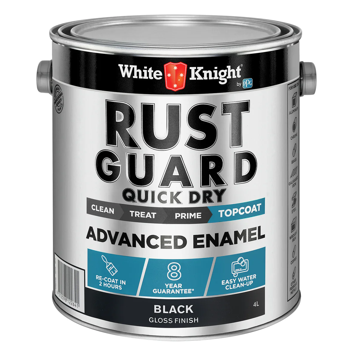 White Knight Rust Guard 4L Black Gloss Enamel Paint - Quick Dry - Metal Use