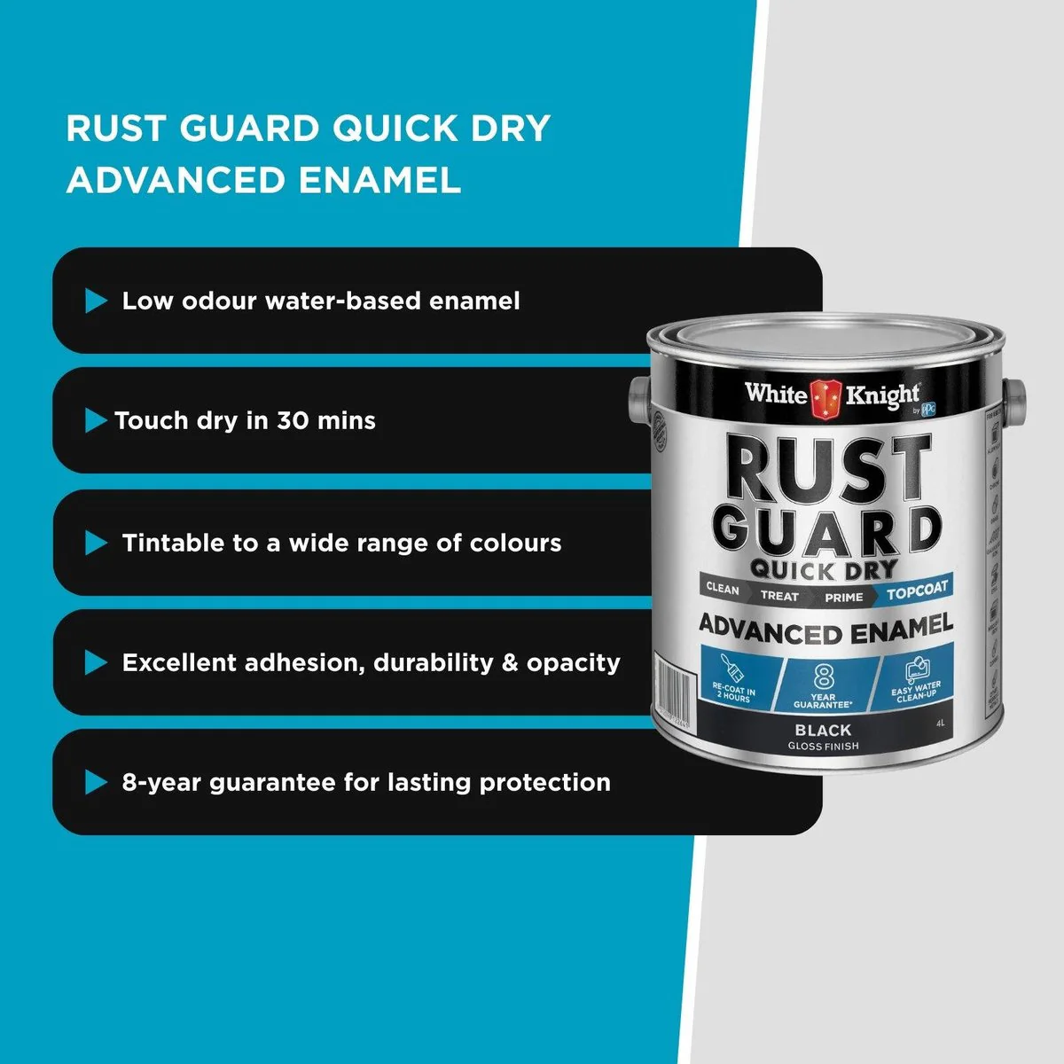 White Knight Rust Guard 4L Black Gloss Enamel Paint - Quick Dry - Metal Use - Image 5