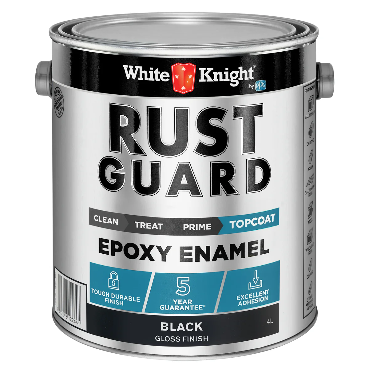White Knight Rust Guard 4L Black Gloss Epoxy Enamel Paint - UV-Resistant, Durable