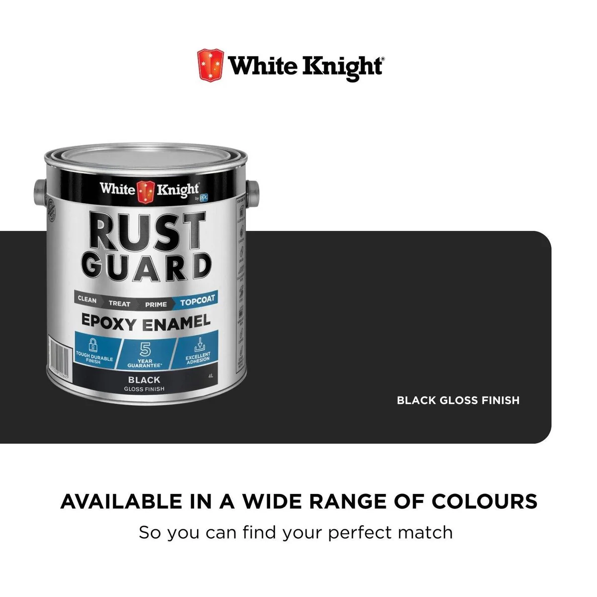 White Knight Rust Guard 4L Black Gloss Epoxy Enamel Paint - UV-Resistant, Durable - Image 4