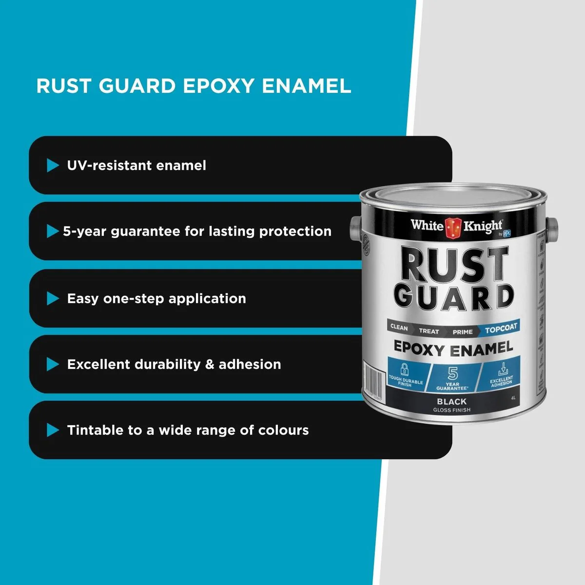 White Knight Rust Guard 4L Black Gloss Epoxy Enamel Paint - UV-Resistant, Durable - Image 5