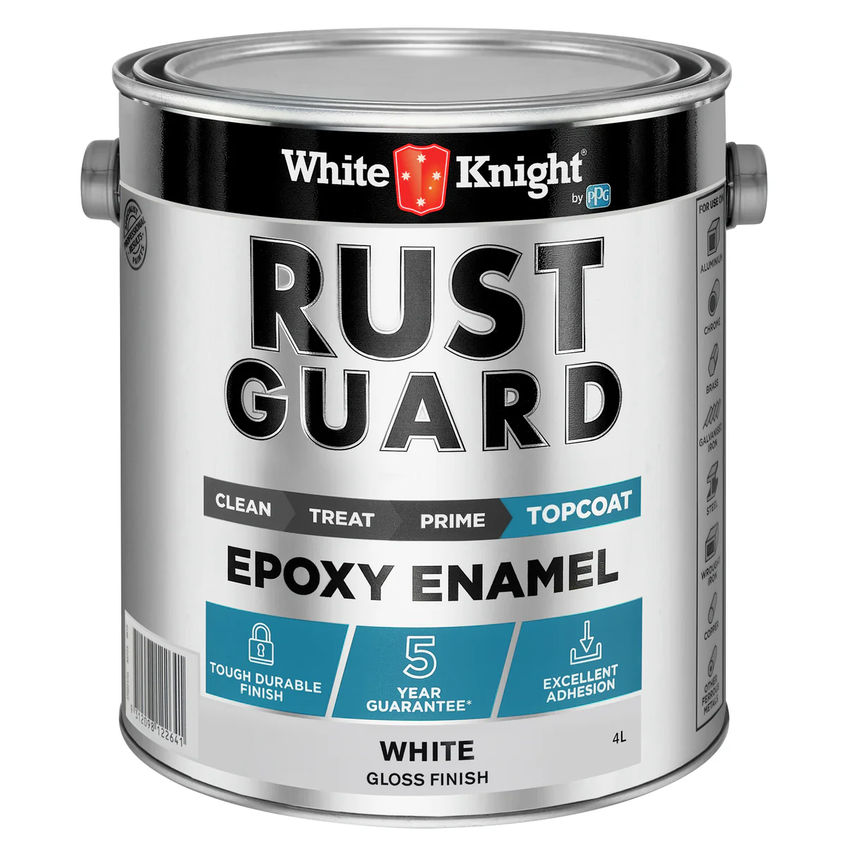 White Knight Rust Guard 4L Epoxy Enamel Paint - White Gloss - UV-Resistant