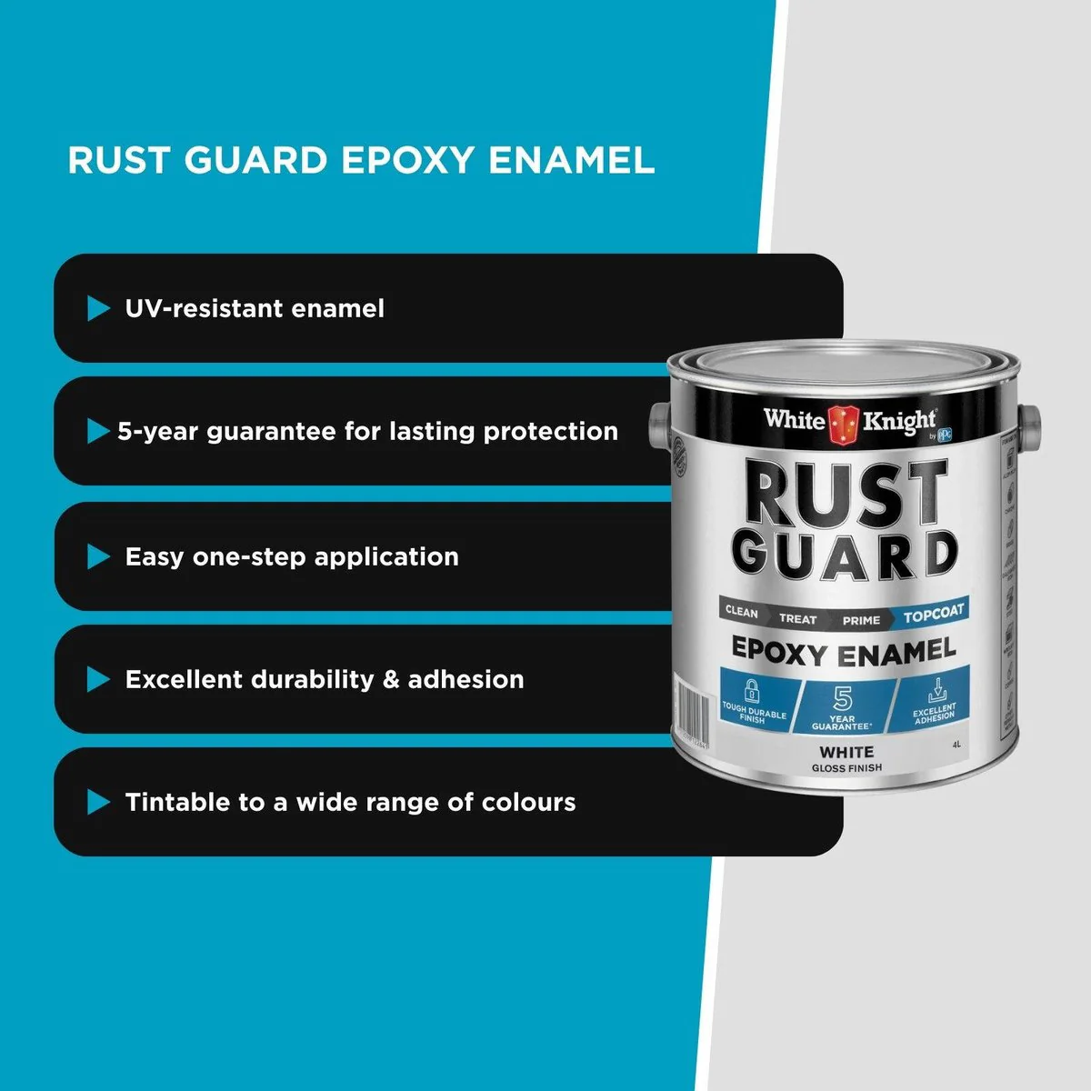 White Knight Rust Guard 4L Epoxy Enamel Paint - White Gloss - UV-Resistant - Image 5