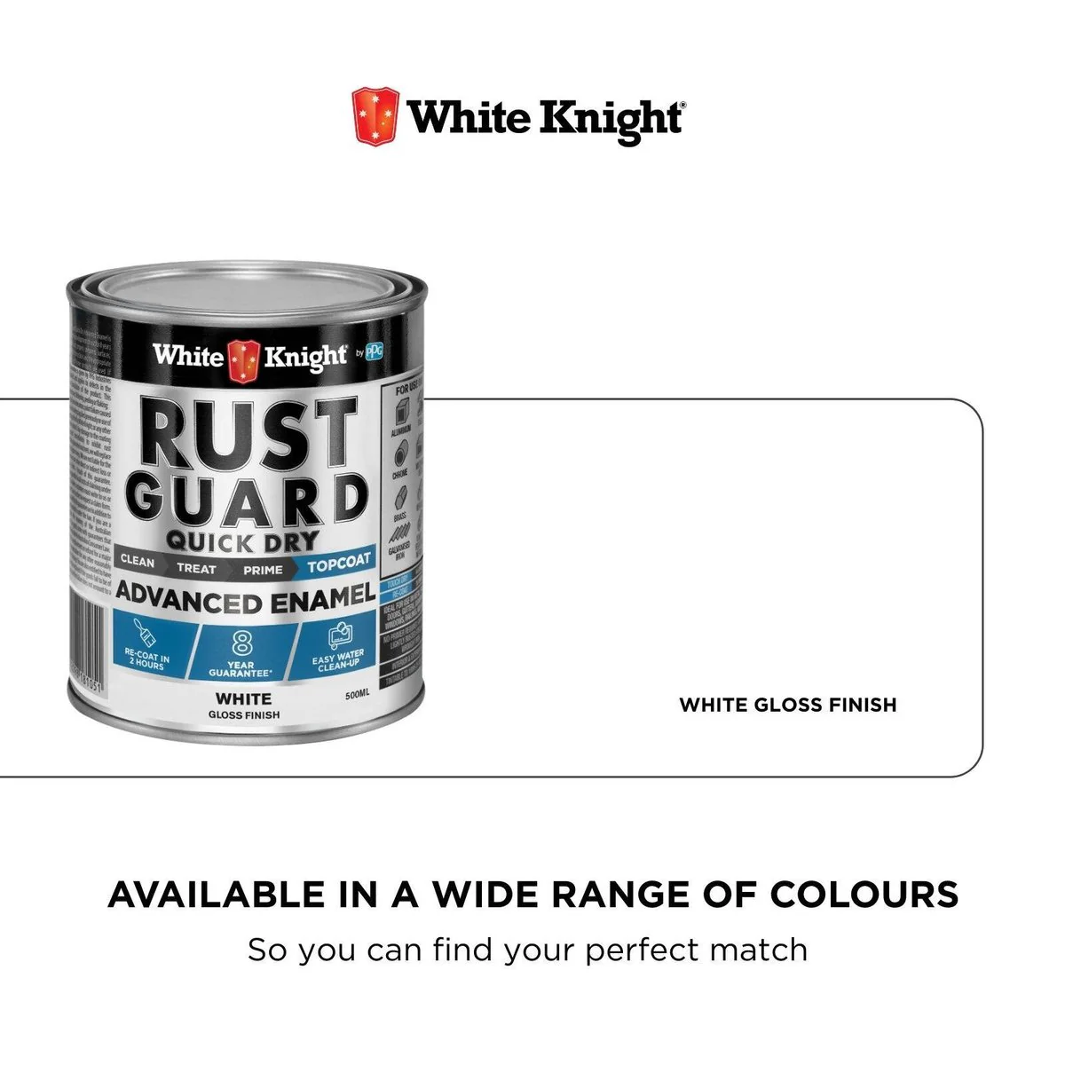 White Knight Rust Guard 500ml Quick Dry Enamel Paint - White Gloss - 0.5L - Low Odour - Durable Finish - Image 4
