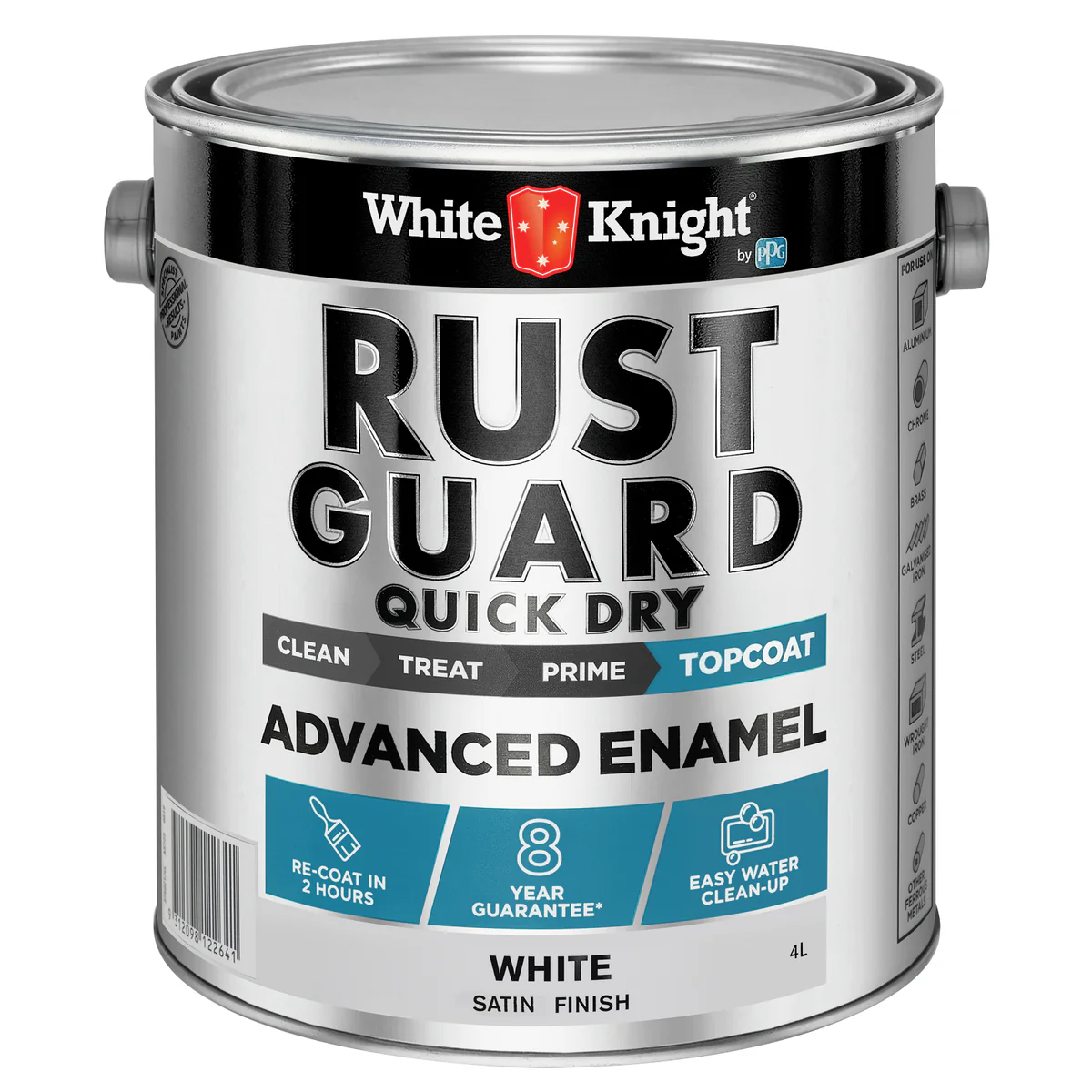 White Knight Rust Guard Advanced Enamel Paint 4L - White Satin - Quick Dry