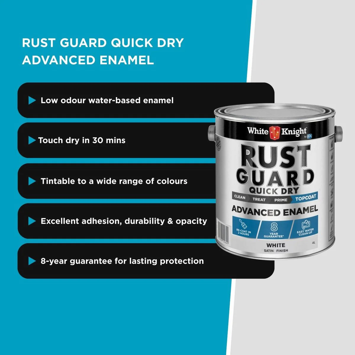 White Knight Rust Guard Advanced Enamel Paint 4L - White Satin - Quick Dry - Image 5