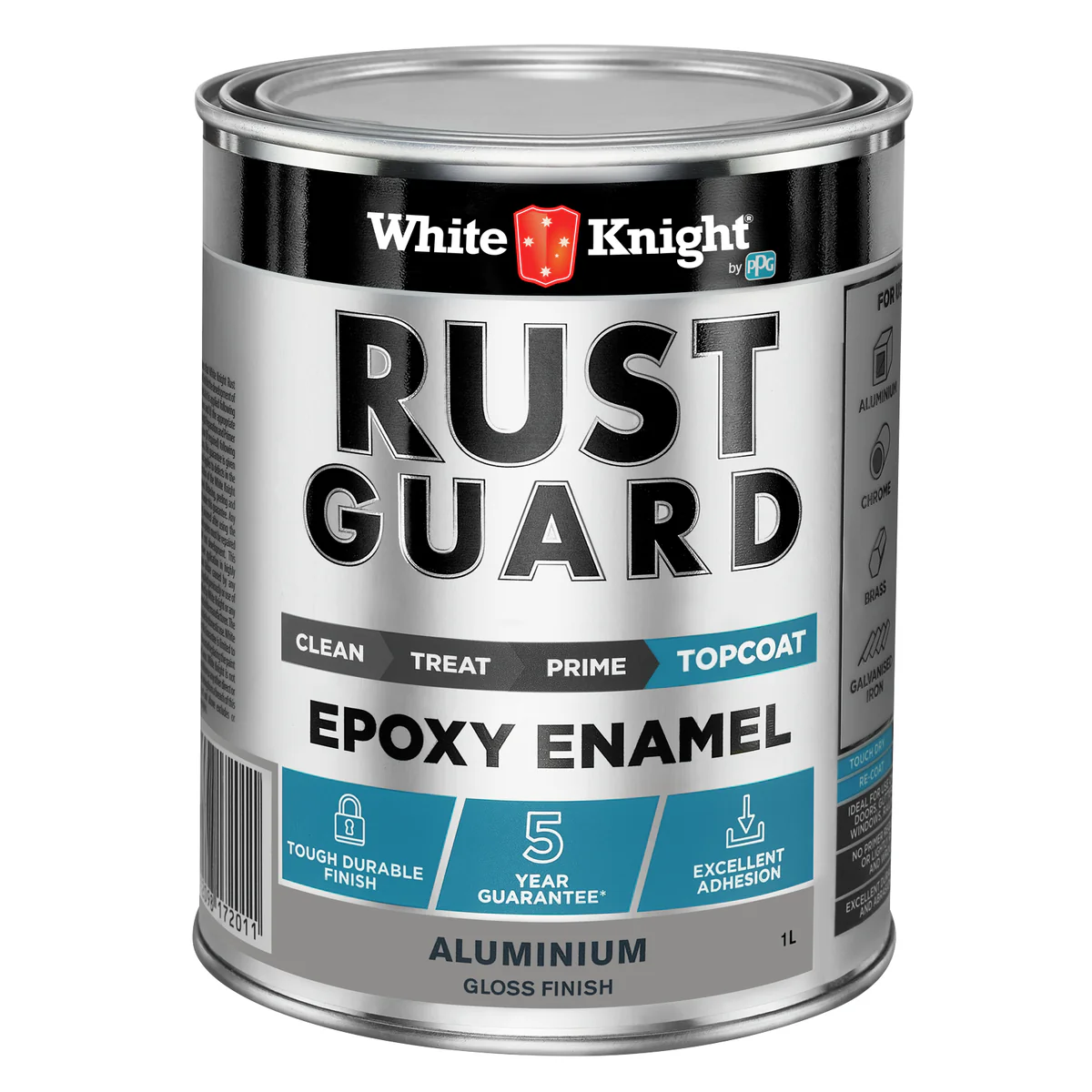White Knight Rust Guard Aluminium Gloss Epoxy Enamel Paint 1L - UV Resistant - Durable Coating