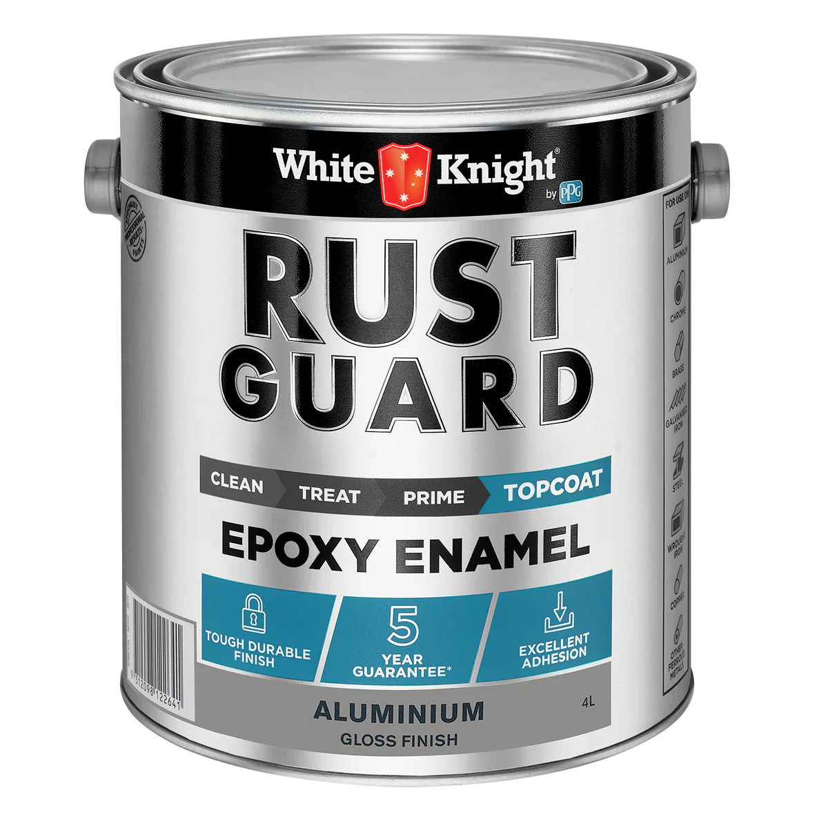 White Knight Rust Guard Aluminium Gloss Epoxy Enamel Paint 4L - UV-Resistant, Durable