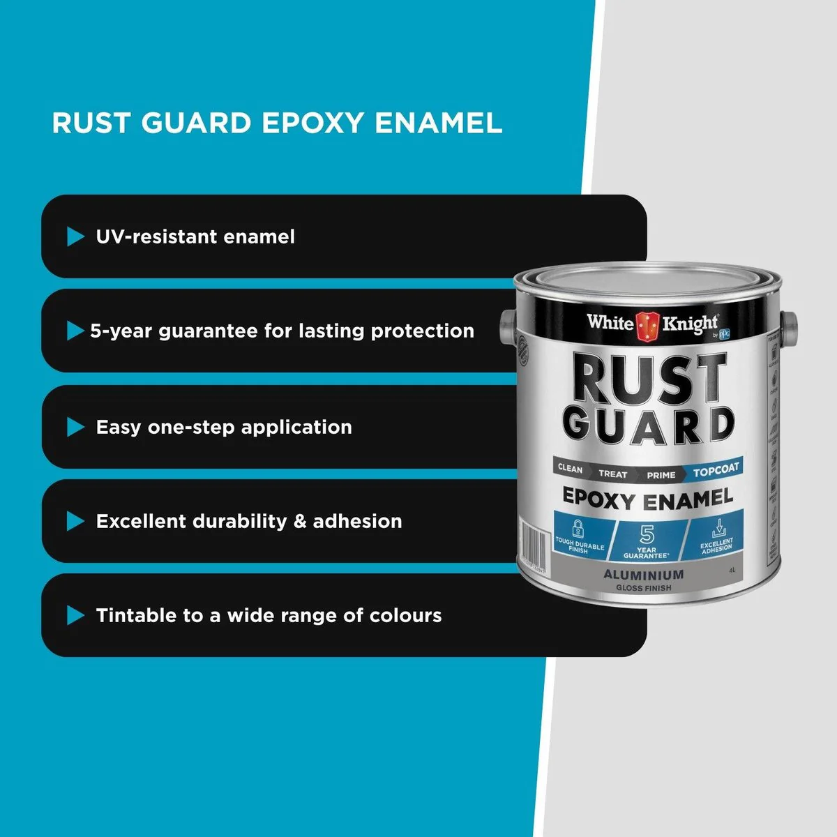 White Knight Rust Guard Aluminium Gloss Epoxy Enamel Paint 4L - UV-Resistant, Durable - Image 5