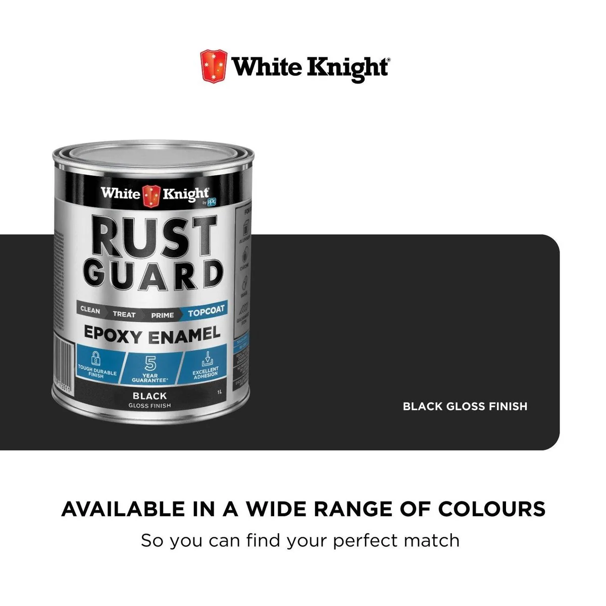 White Knight Rust Guard Black Gloss Epoxy Enamel Paint 1L - UV Resistant, Durable - Image 4