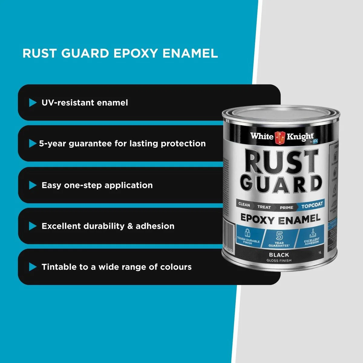 White Knight Rust Guard Black Gloss Epoxy Enamel Paint 1L - UV Resistant, Durable - Image 5
