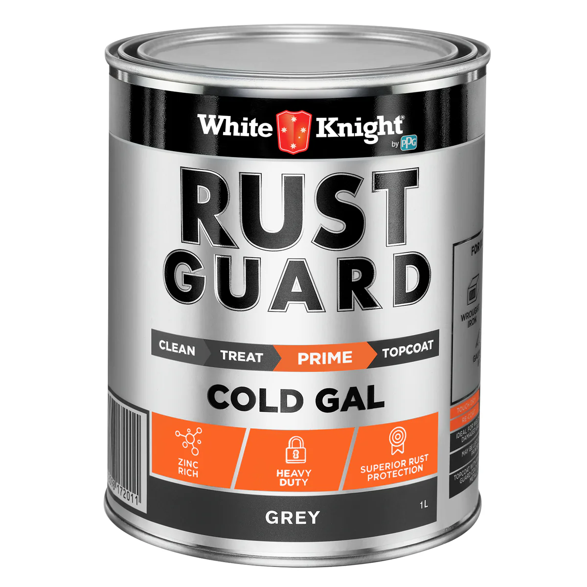White Knight Rust Guard Cold Gal Primer Paint 1L - Zinc-Rich Grey Coating - Fast Drying Rust Protection