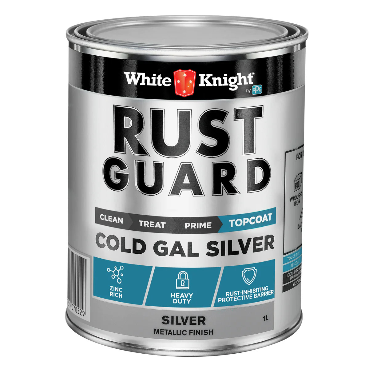 White Knight Rust Guard Cold Gal Silver Primer Paint 1L - Zinc-Rich Coating - Fast Drying