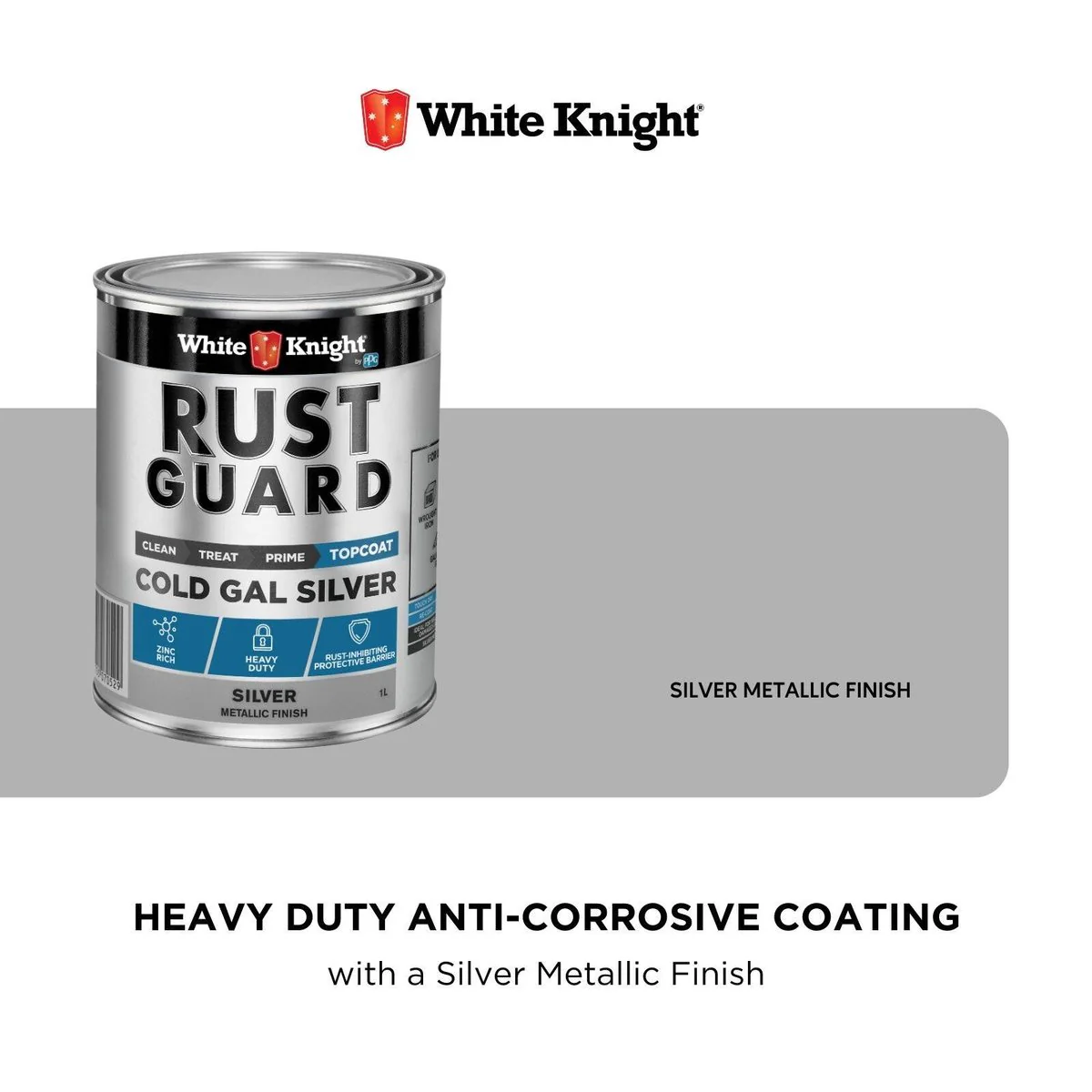 White Knight Rust Guard Cold Gal Silver Primer Paint 1L - Zinc-Rich Coating - Fast Drying - Image 4