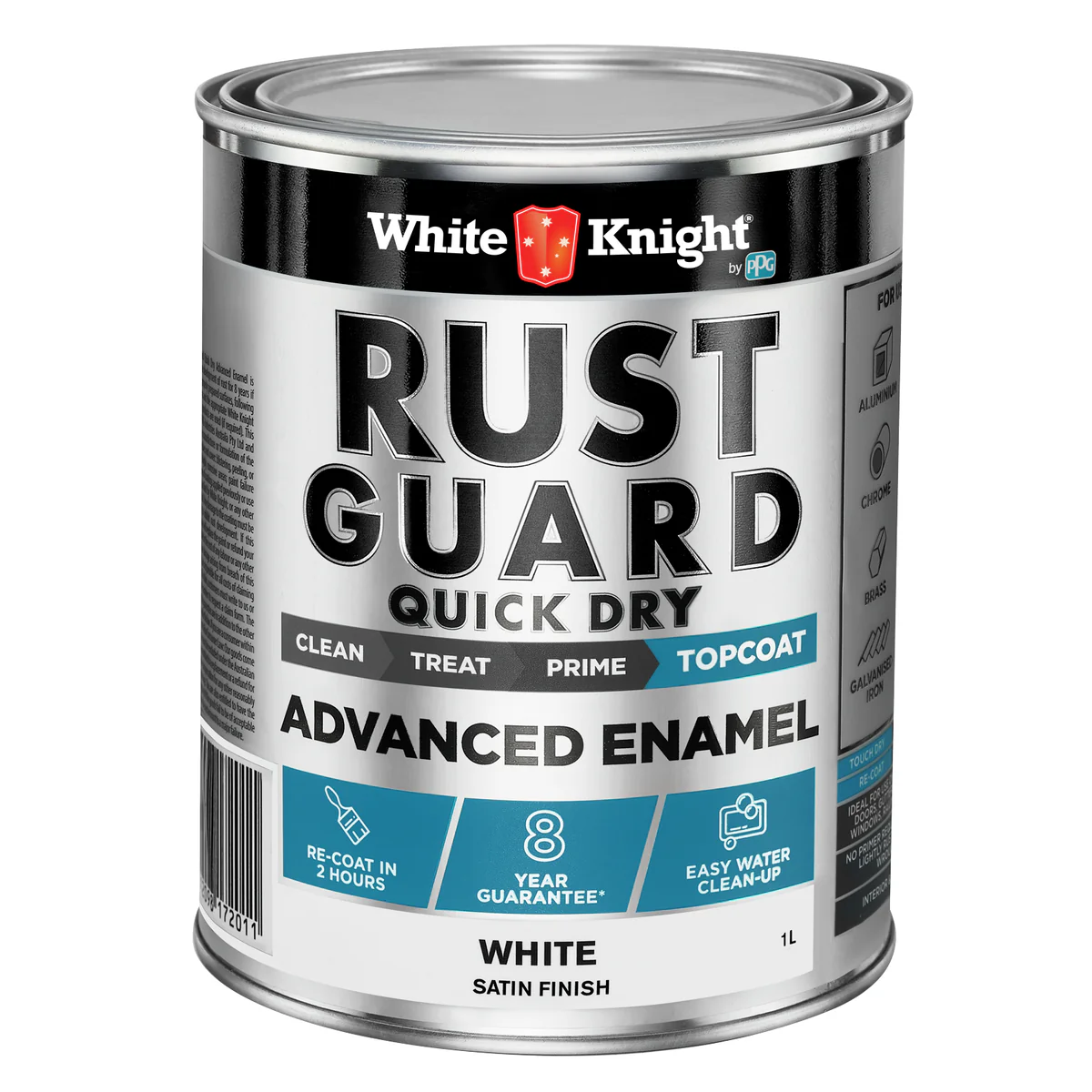 White Knight Rust Guard Enamel Paint - 1L - White Satin - Quick Dry - Durable