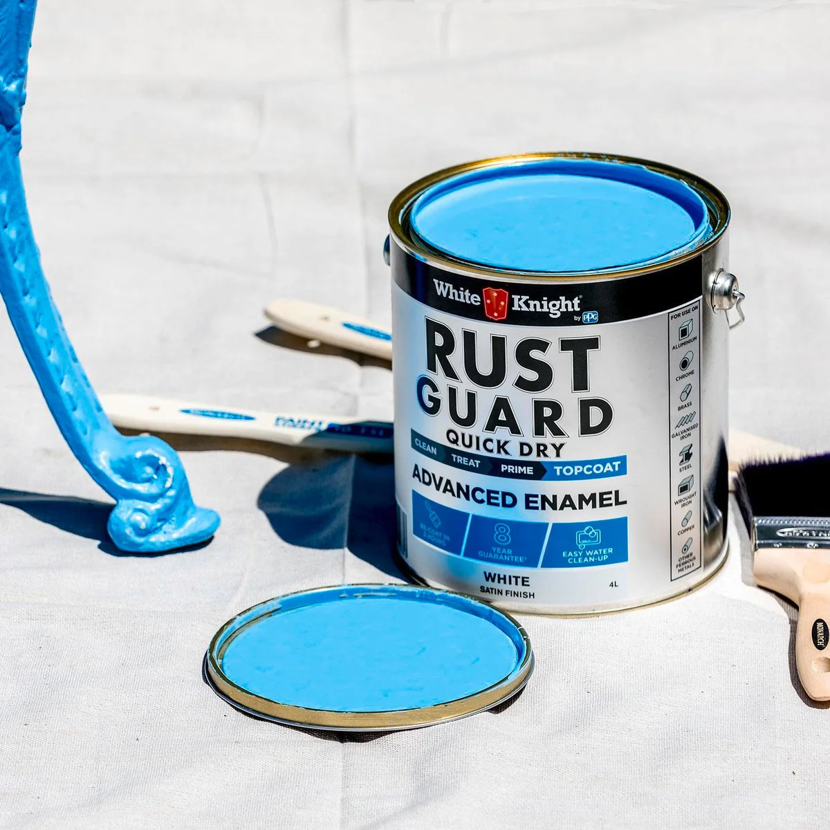 White Knight Rust Guard Enamel Paint - 1L - White Satin - Quick Dry - Durable - Image 2