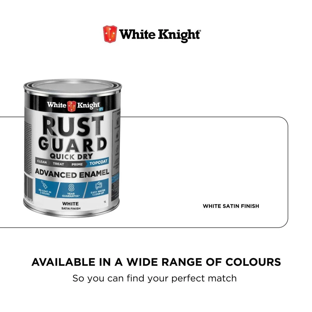 White Knight Rust Guard Enamel Paint - 1L - White Satin - Quick Dry - Durable - Image 4