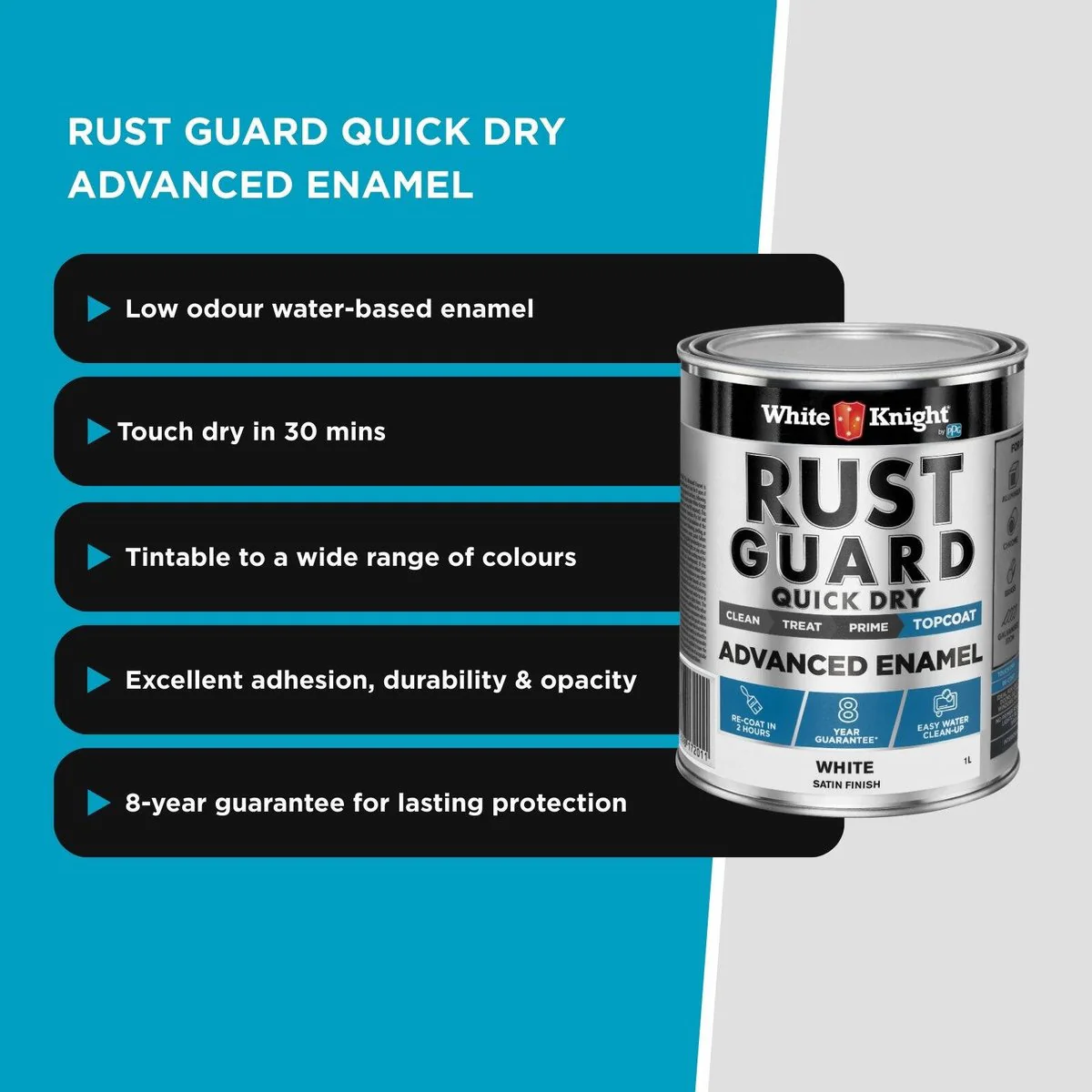 White Knight Rust Guard Enamel Paint - 1L - White Satin - Quick Dry - Durable - Image 5