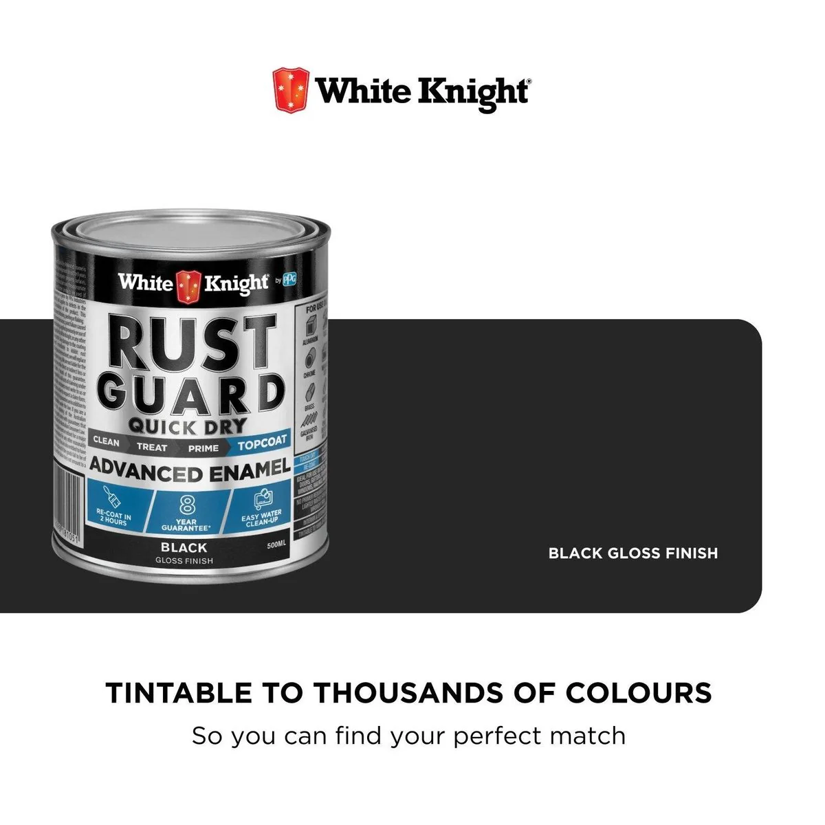 White Knight Rust Guard Enamel Paint - 500ml - Black Gloss - Quick Dry - Image 4
