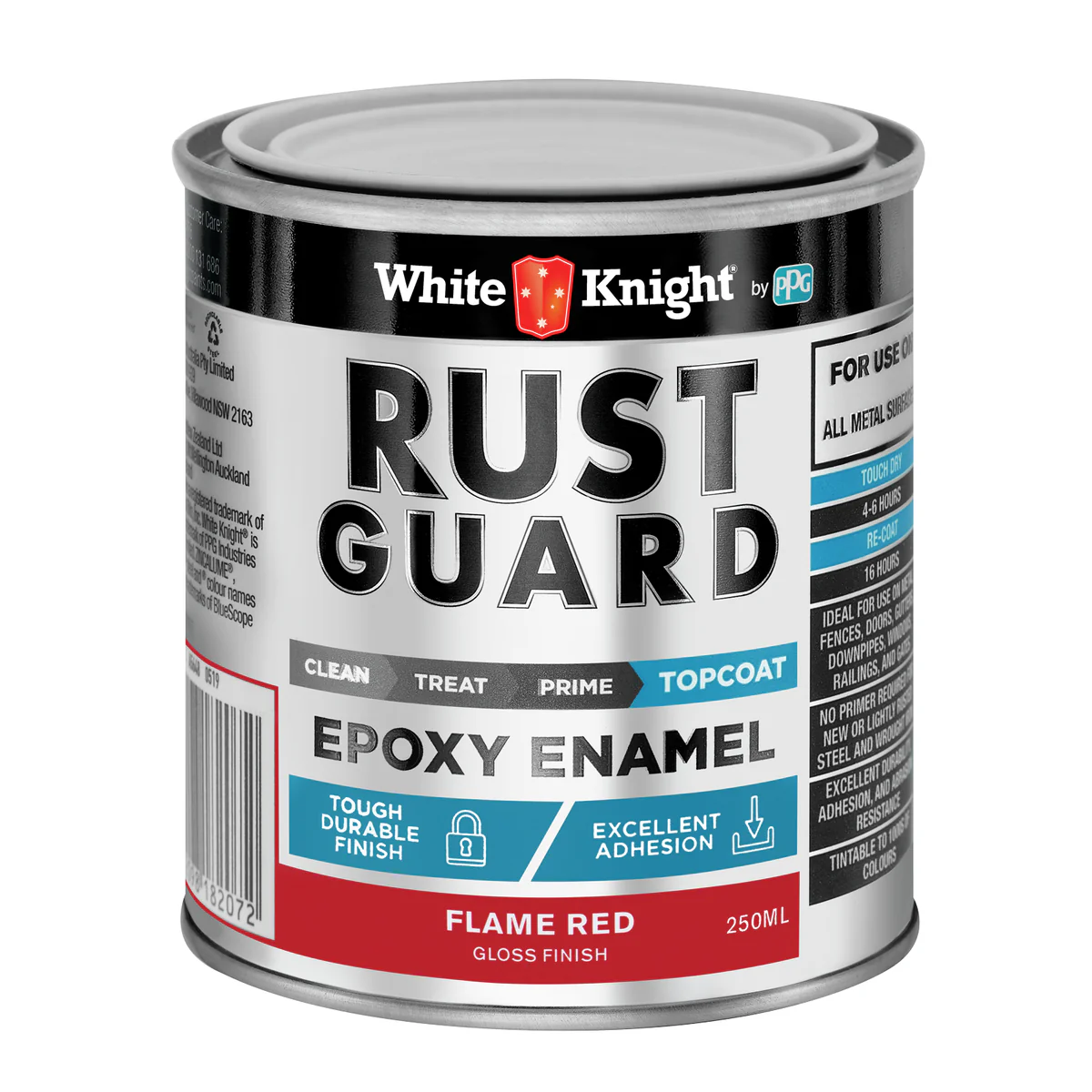 White Knight Rust Guard Epoxy Enamel Paint 250ml Flame Red - UV Resistant, Durable