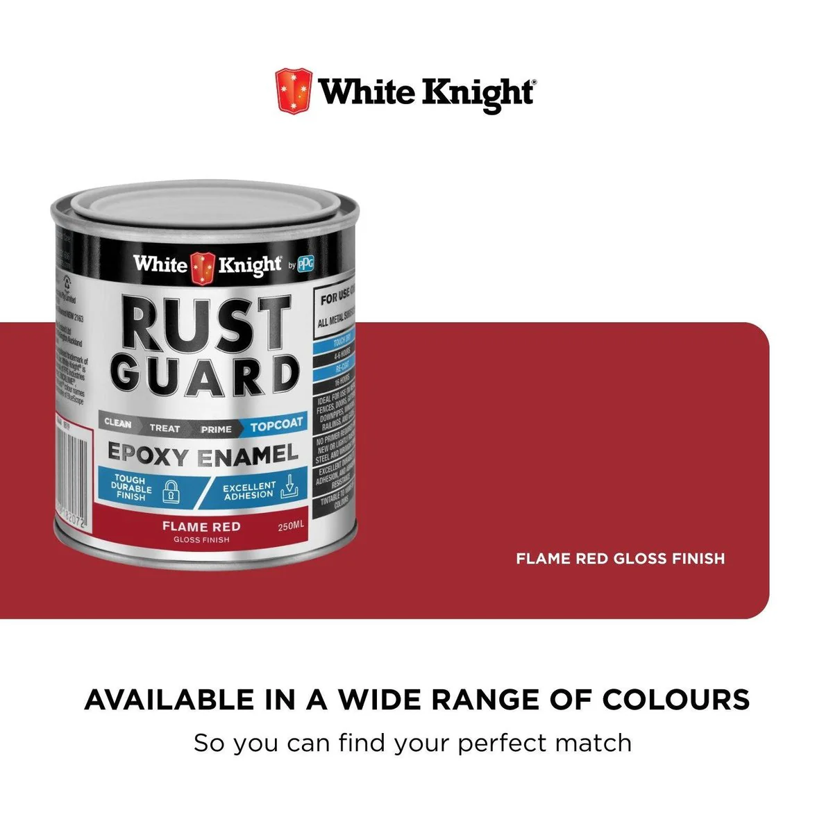 White Knight Rust Guard Epoxy Enamel Paint 250ml Flame Red - UV Resistant, Durable - Image 4