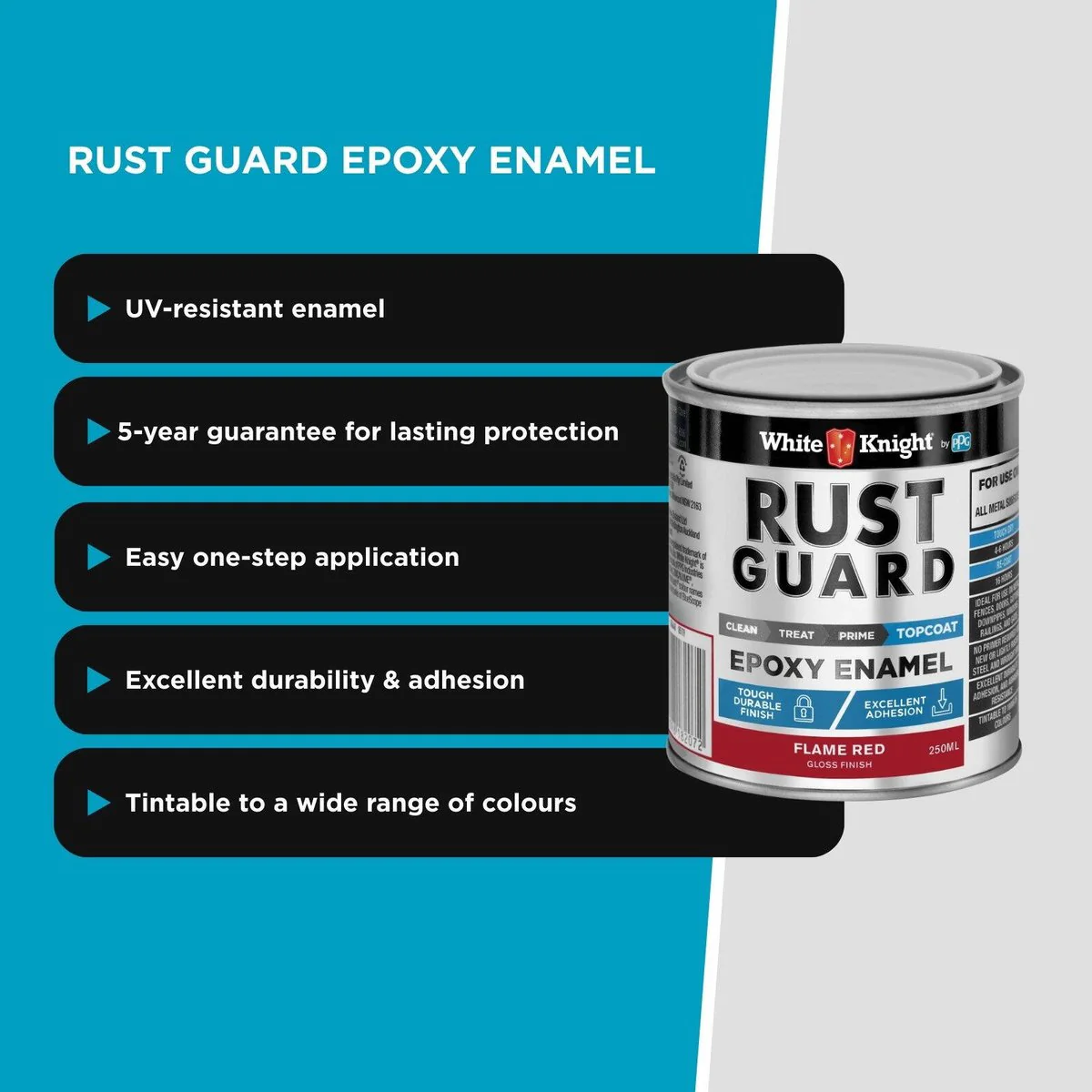 White Knight Rust Guard Epoxy Enamel Paint 250ml Flame Red - UV Resistant, Durable - Image 5