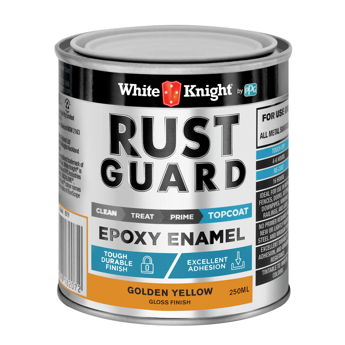 White Knight Rust Guard Epoxy Enamel Paint 250ml Golden Yellow - UV Resistant, Durable