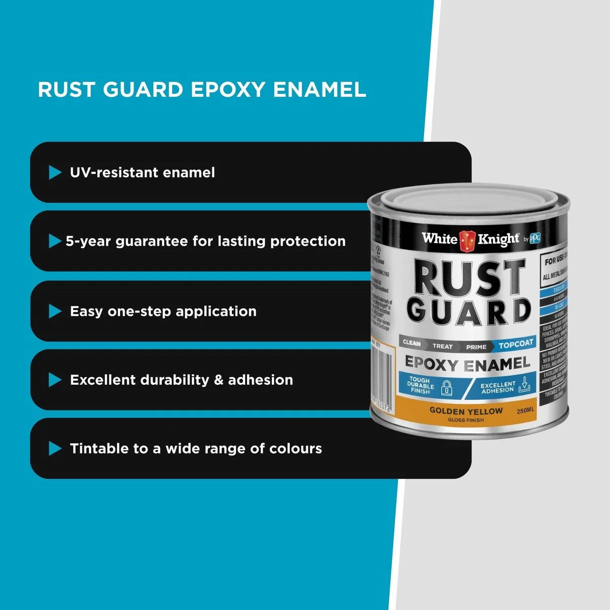 White Knight Rust Guard Epoxy Enamel Paint 250ml Golden Yellow - UV Resistant, Durable - Image 5