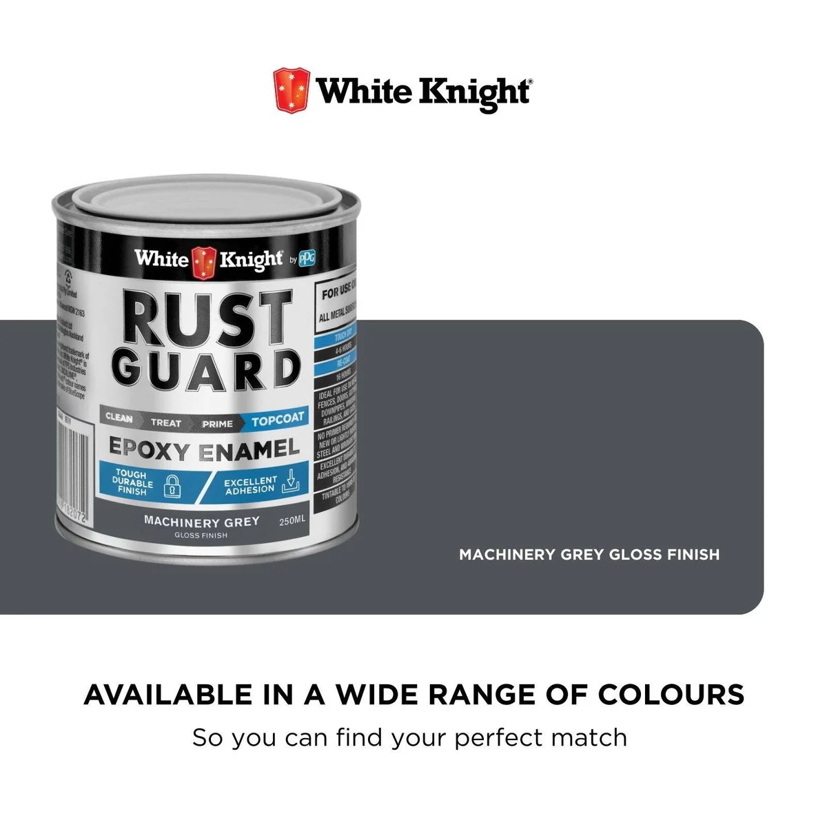 White Knight Rust Guard Epoxy Enamel Paint 250ml - Machinery Grey - UV Resistant - Image 4