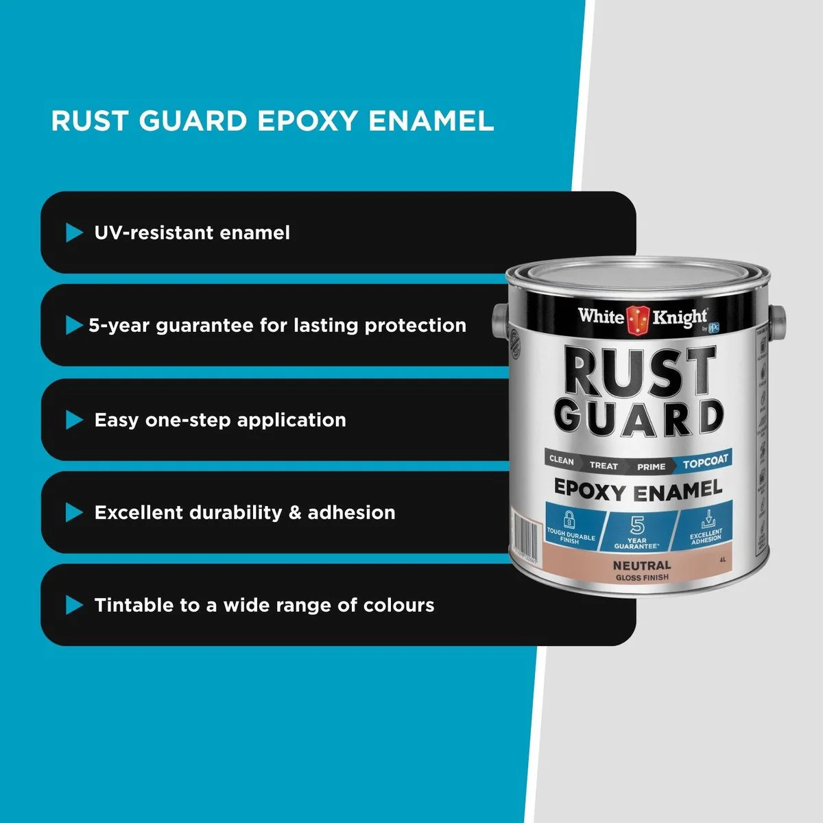 White Knight Rust Guard Epoxy Enamel Paint 4L - Neutral Gloss - UV-Resistant - Image 5
