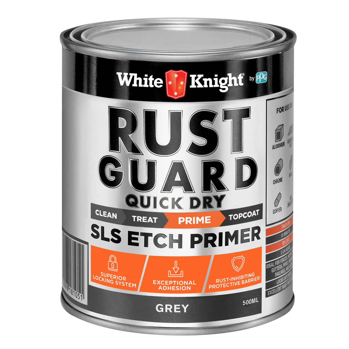 White Knight Rust Guard Etch Primer Paint 0.5L - Quick Dry - Grey - Rust Protection