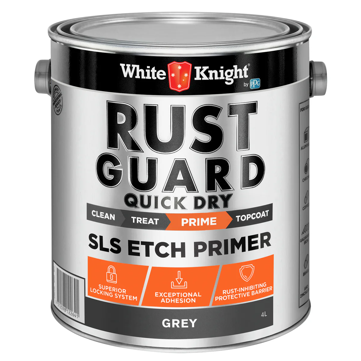 White Knight Rust Guard Etch Primer Paint - 4L - Quick Dry - Grey - Rust Protection