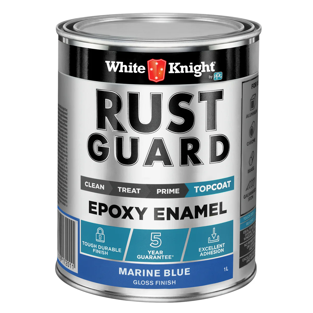 White Knight Rust Guard Marine Blue Gloss Epoxy Enamel Paint 1L - UV-Resistant, Durable
