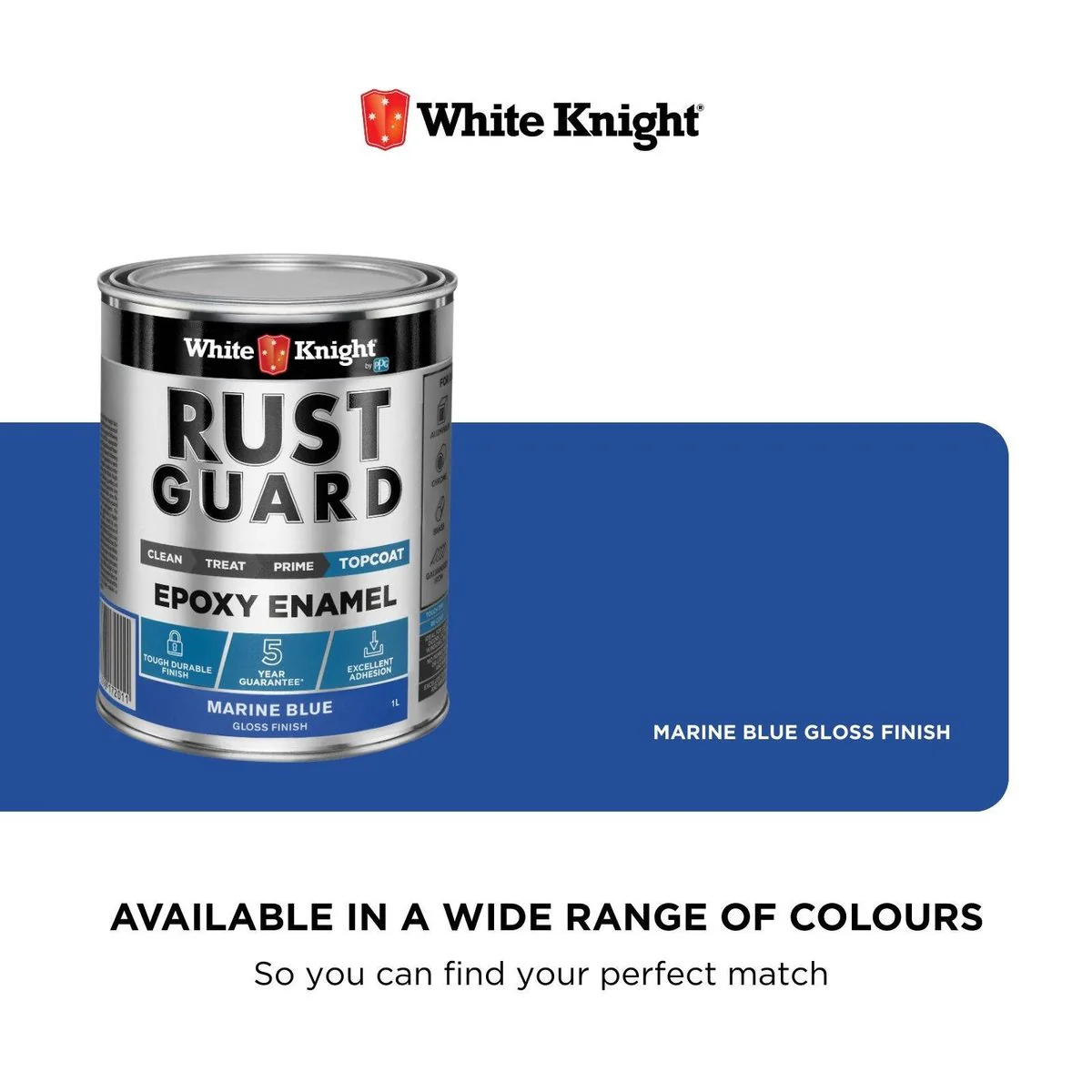 White Knight Rust Guard Marine Blue Gloss Epoxy Enamel Paint 1L - UV-Resistant, Durable - Image 4