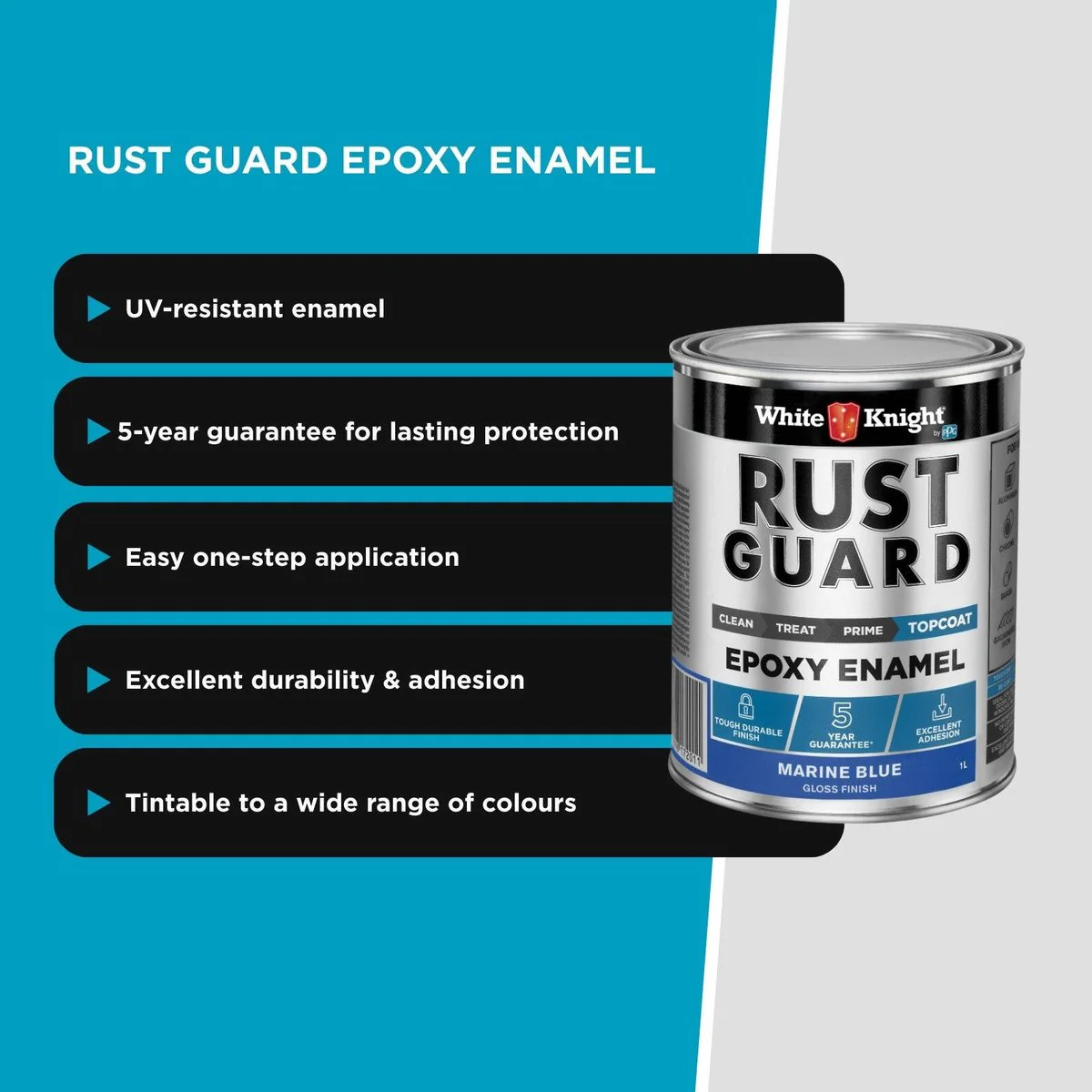 White Knight Rust Guard Marine Blue Gloss Epoxy Enamel Paint 1L - UV-Resistant, Durable - Image 5