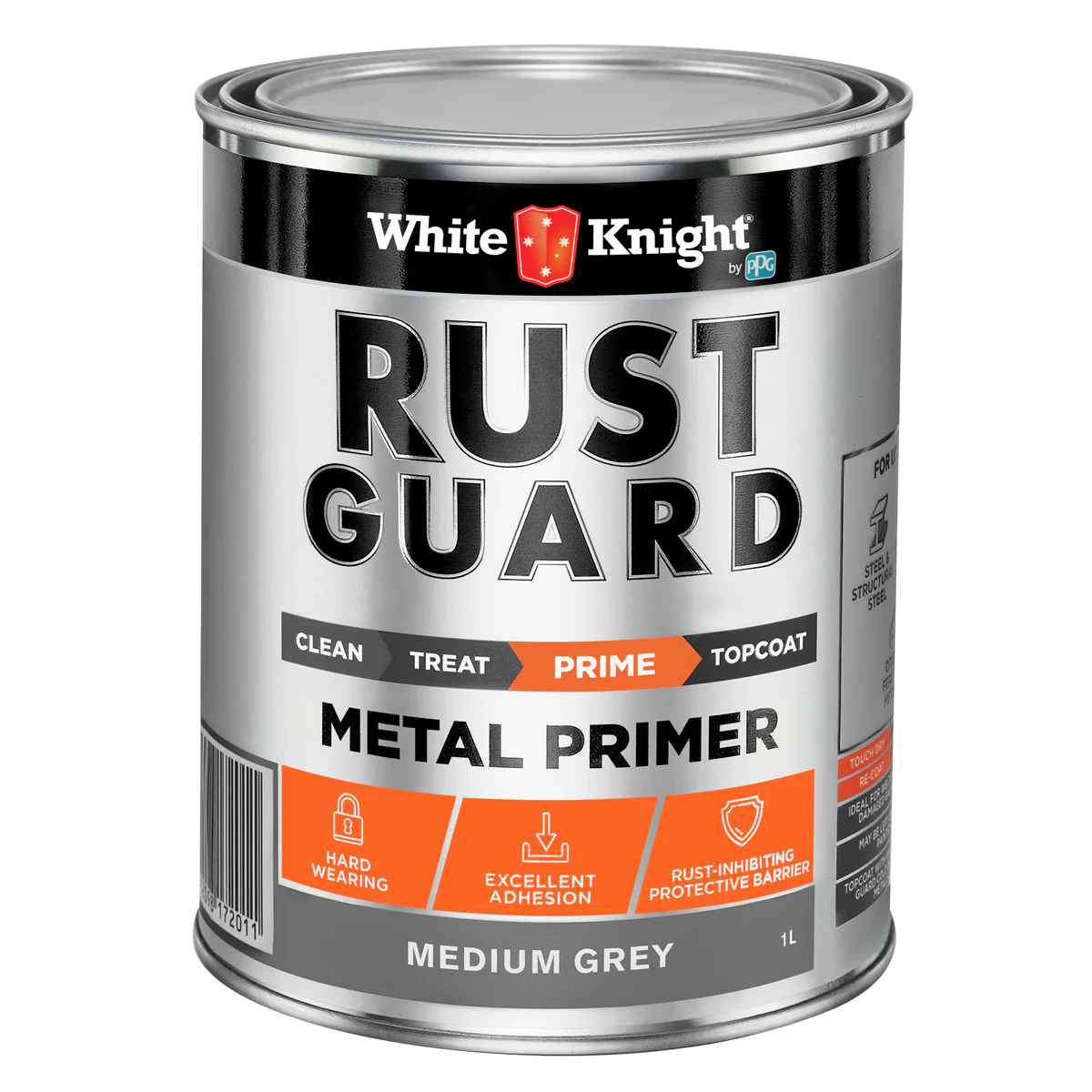 White Knight Rust Guard Metal Primer Paint 1L - Medium Grey - Rust Protection
