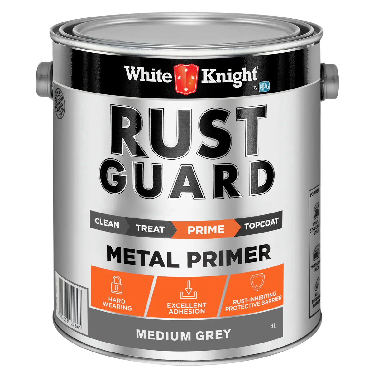 White Knight Rust Guard Metal Primer Paint 4L - Medium Grey - 4L - Rust Protection