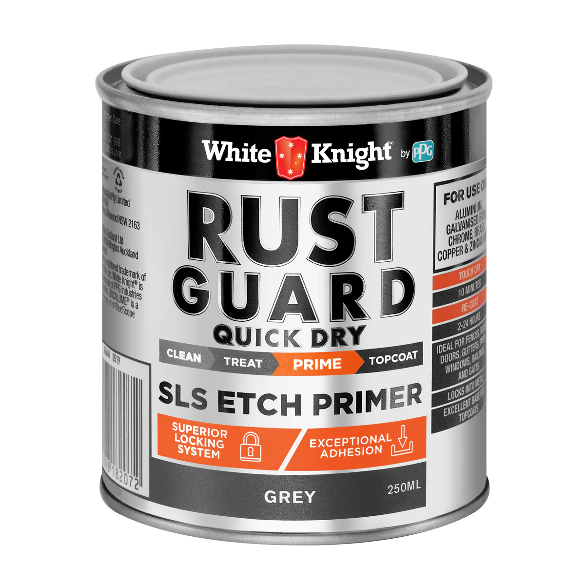 White Knight Rust Guard Quick Dry SLS Etch Primer Paint 0.25L - Grey - Rust Protection