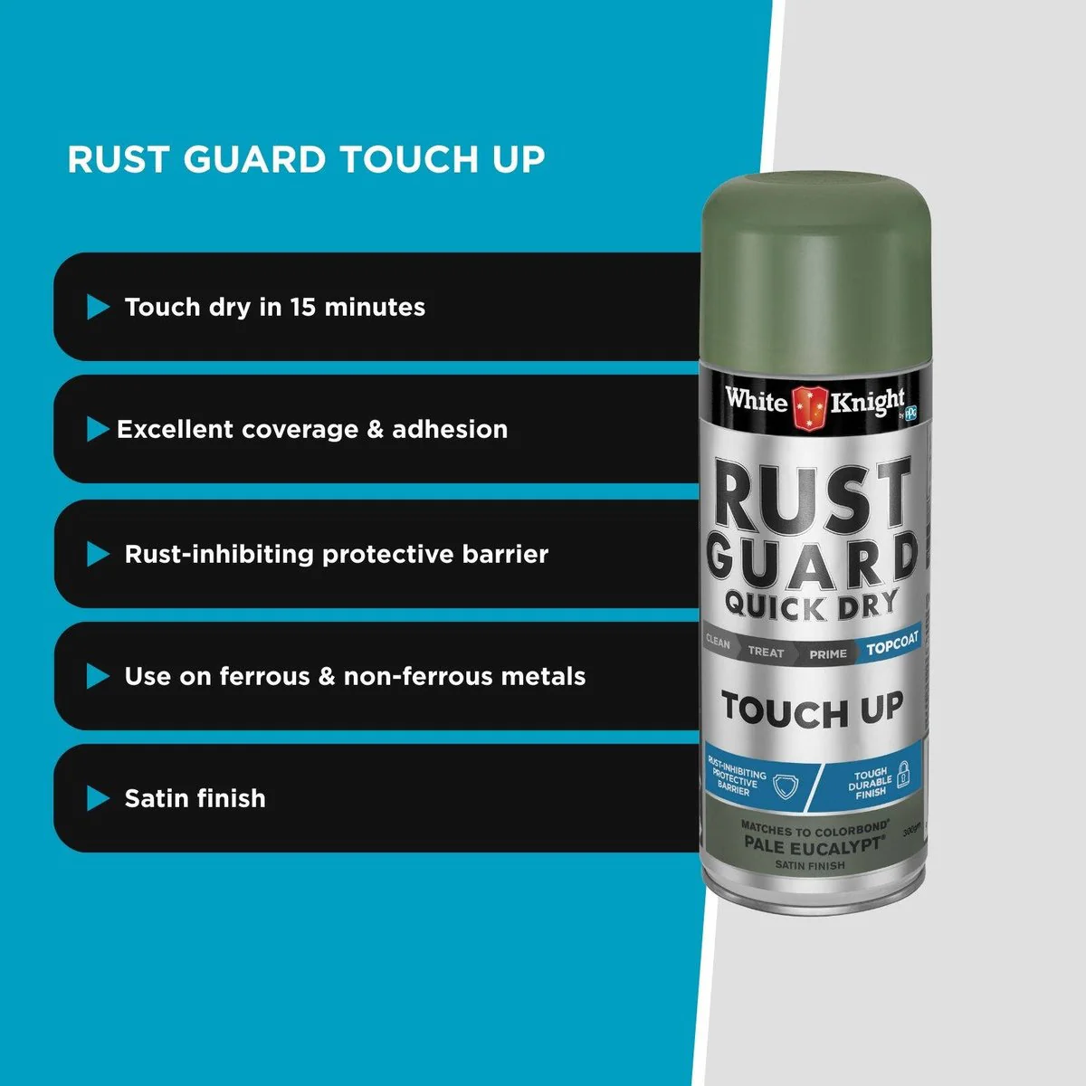 White Knight Rust Guard Spray Paint - 300g - Pale Eucalypt - Acrylic - Quick Drying - Image 4