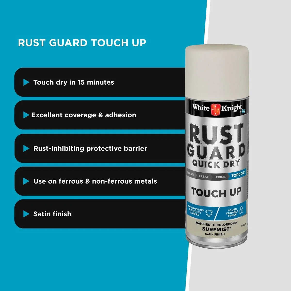White Knight Rust Guard Spray Paint - 300g - Surfmist - Acrylic - Quick Drying - Image 3