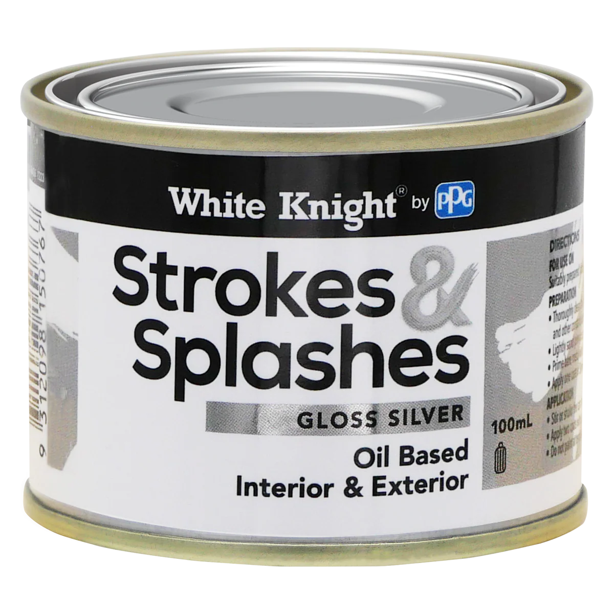 White Knight Strokes and Splashes Paint - 100ml - Silver - Oil Based - No Brush Marks