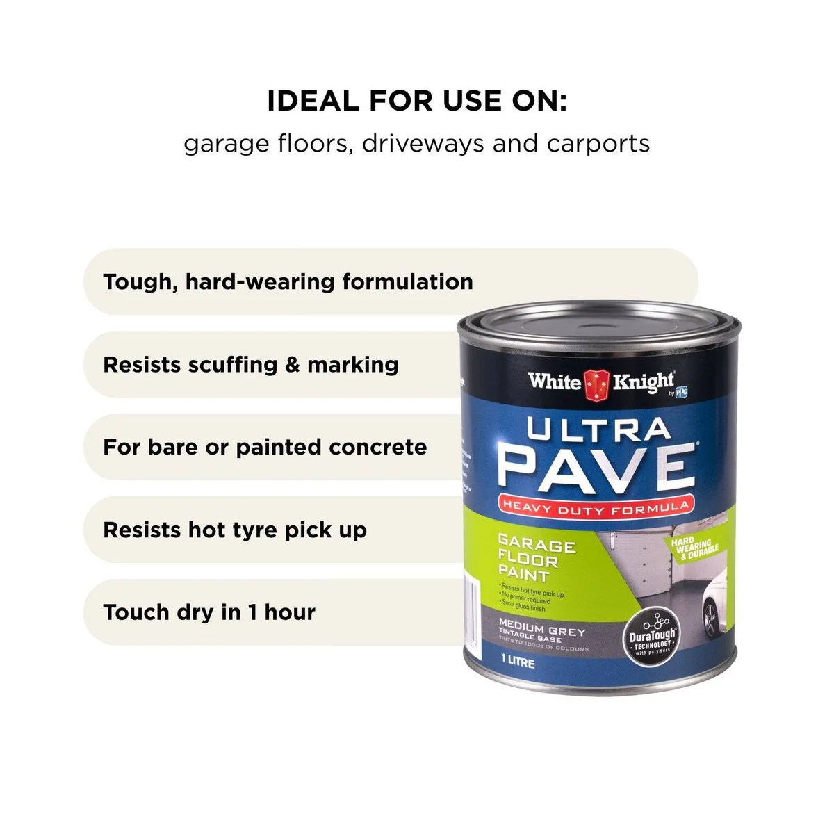 White Knight Ultra Pave Garage Floor Paint - 1L - Medium Grey - Heavy Duty - DuraTough Technology - Image 4