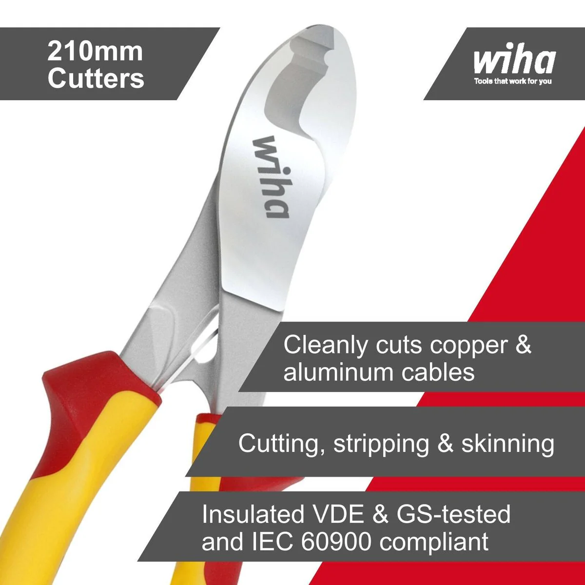 Wiha 1000V Cable Cutter - Insulated VDE - 210mm - Yellow - Durable & Ergonomic - Image 2