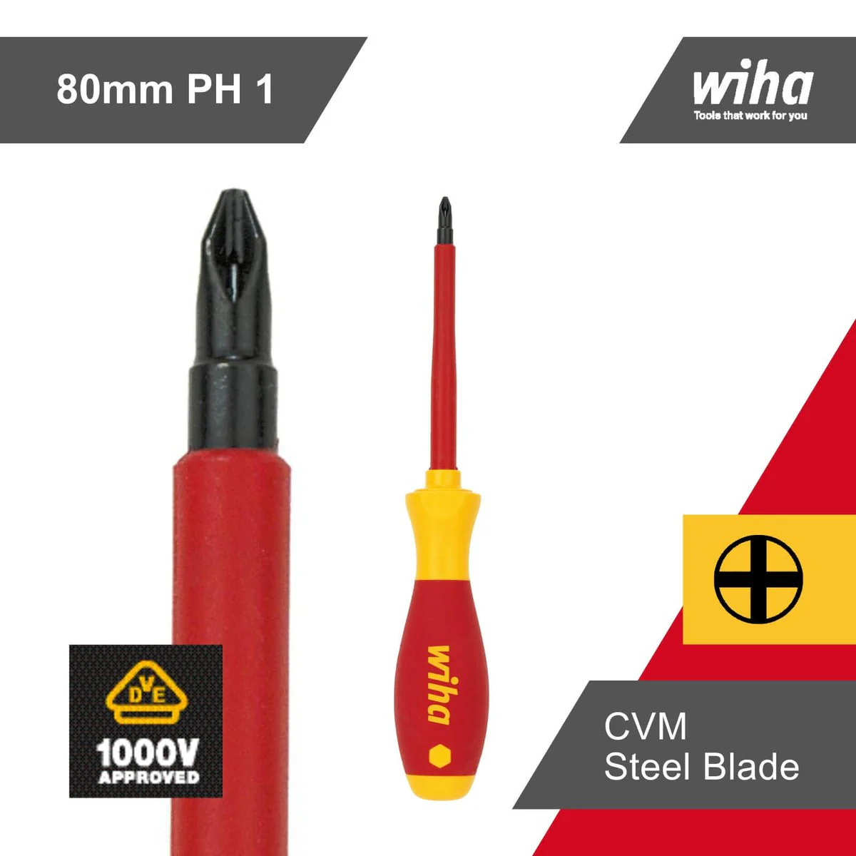 Wiha 9 Piece VDE Insulated Screwdriver Set - 167mm - Red/Yellow - Ergonomic Design - Image 4